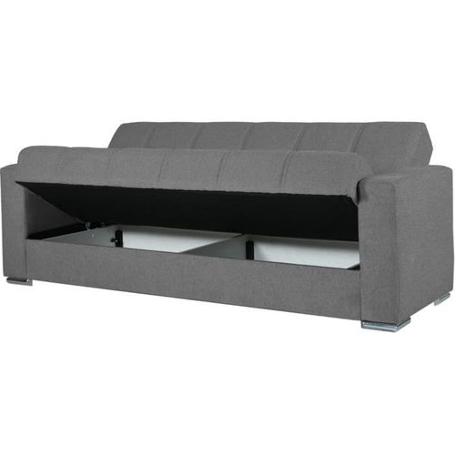 Canapé Convertible 3 Places Alba - Tissu Gris Foncé - 2 Coussins - Coffre De Rangement - 226x85x92cm