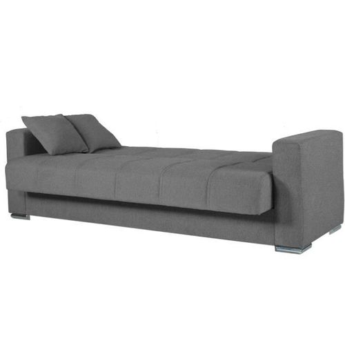 Canapé Convertible 3 Places Alba - Tissu Gris Foncé - 2 Coussins - Coffre De Rangement - 226x85x92cm