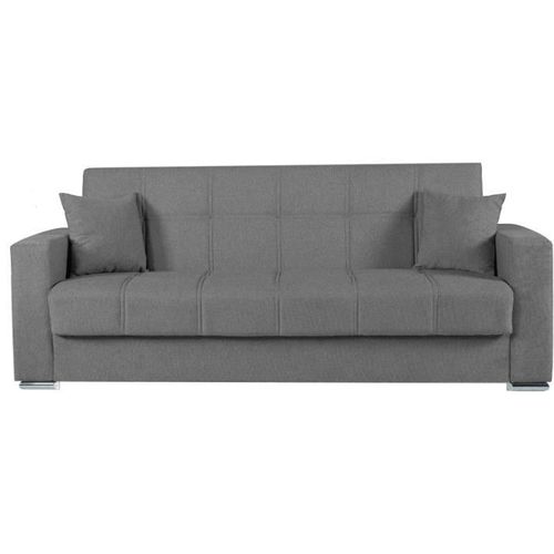 Canapé Convertible 3 Places Alba - Tissu Gris Foncé - 2 Coussins - Coffre De Rangement - 226x85x92cm