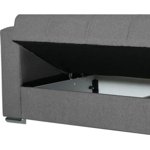 Canapé Convertible 3 Places Alba - Tissu Gris Foncé - 2 Coussins - Coffre De Rangement - 226x85x92cm