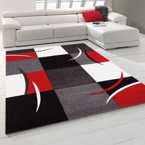 Tapis De Salon 80x150 Cm Rouge, Gris, Noir Et Blanc