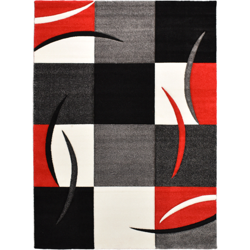 Tapis De Salon 80x150 Cm Rouge, Gris, Noir Et Blanc