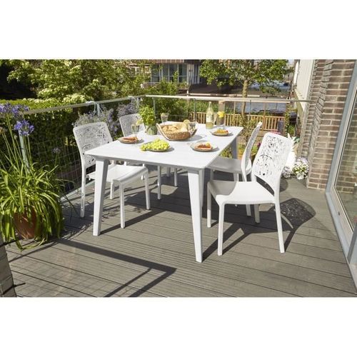Table De Jardin - Rectangulaire - Blanc - En Résine - 6 Personnes - Lima