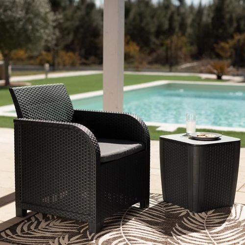 Fauteuil Sanremo - Imitation Rotin Tressé - Gris Graphite