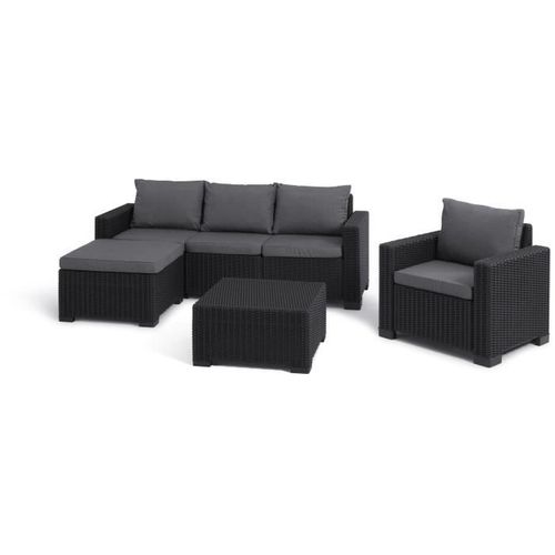 Salon De Jardin En Résine Imitation Rotin Tressé - Allibert By Keter - 5 Personnes - Gris