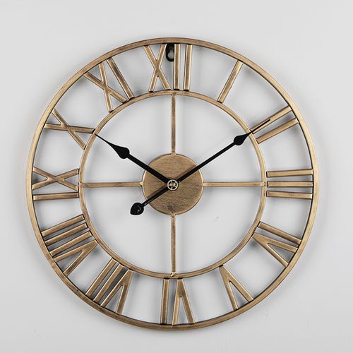 Horloge Murale 50 Cm Fer Noir Or Style Rétro Chiffres Romains Silencieuse