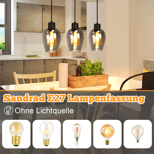 Suspension Salle à Manger 3 Flamme Noire E27 Suspension Vintage Pour Salon (sans Source Lumineuse)