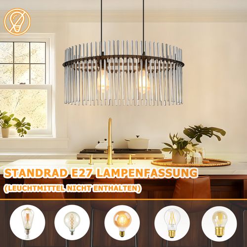 Lustre 2 Flammes E27 Verre Noir Pour Cuisine Salon (sans Ampoule)