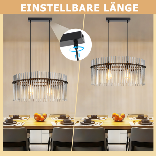 Lustre 2 Flammes E27 Verre Noir Pour Cuisine Salon (sans Ampoule)