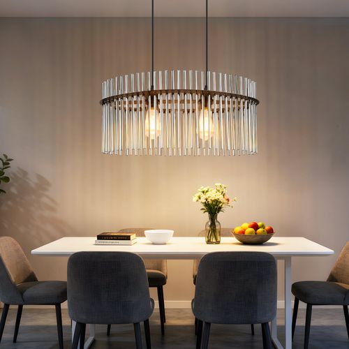 Lustre 2 Flammes E27 Verre Noir Pour Cuisine Salon (sans Ampoule)