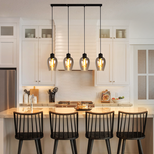 Suspension Salle à Manger 4 Flamme Noire E27 Suspension Vintage Pour Cuisine (sans Source Lumineuse)