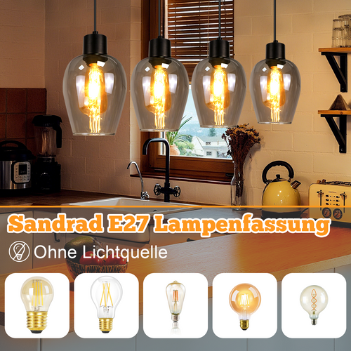 Suspension Salle à Manger 4 Flamme Noire E27 Suspension Vintage Pour Cuisine (sans Source Lumineuse)