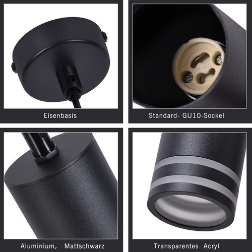 Suspension 1 Flamme Modern Noir Gu10 Pour Cuisine Chambre