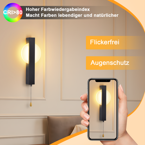 Applique Murale LED Intérieur 6w Moderne 3000k Noir Lampe De Chambre Pour Couloir