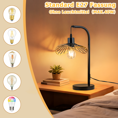 Lampe de Table Vintage Lampe de chevet Noir E27 Pour Bureau Sans Ampoule