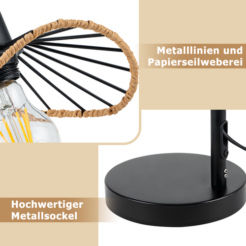 Lampe de Table Vintage Lampe de chevet Noir E27 Pour Bureau Sans Ampoule