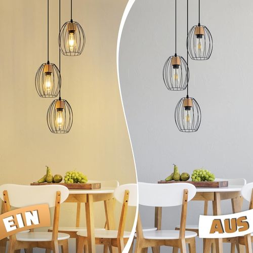 Suspension Noir E27 Métal 3 Flammes Vintage Hauteur Réglable Sans Ampoule