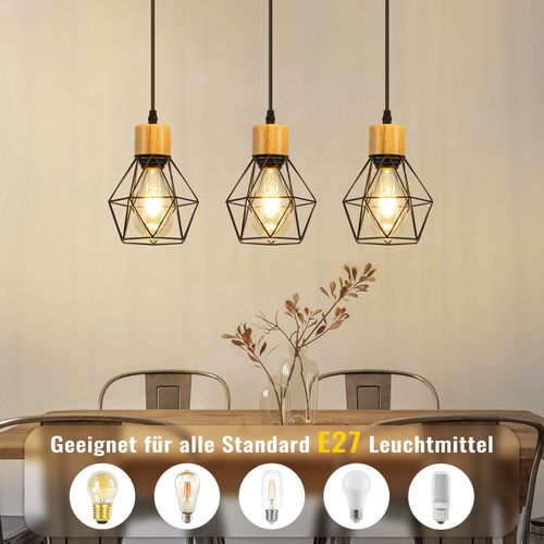 Suspension Vintage 3 Flamme Métal Noir E27 Sans Ampoule