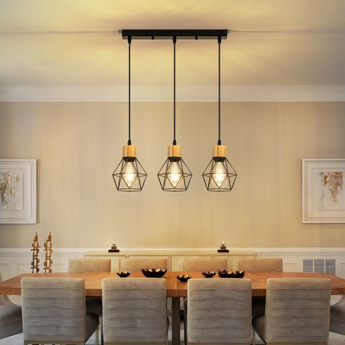 Suspension Vintage 3 Flamme Métal Noir E27 Sans Ampoule