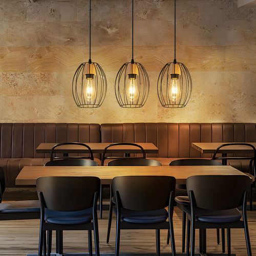 Lampe Suspension 3 Flammes E27 Vintage Noire Pour Salon Chambre