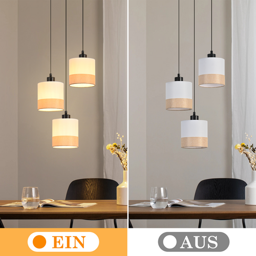 Suspension 3 Flamme Moderne Blanc Avec Abat-jour En Tissu E27 Pour Cuisine