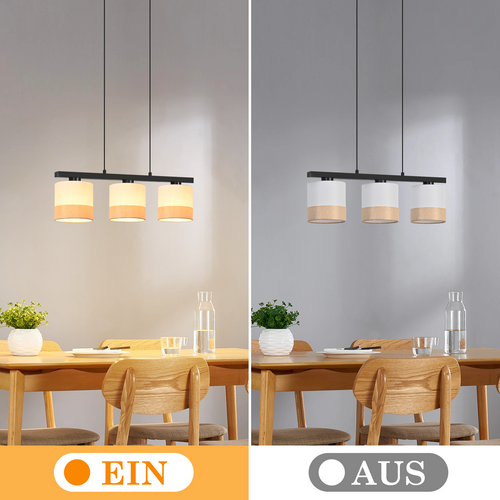 Suspension 3 Flammes Blanc E27 Tissu Moderne 120cm Hauteur Réglable