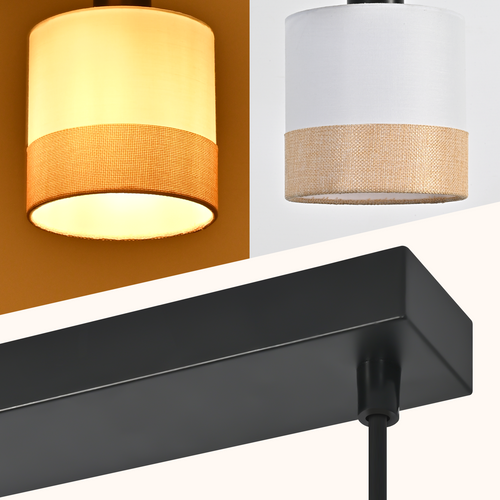 Suspension 3 Flammes Blanc E27 Tissu Moderne 120cm Hauteur Réglable