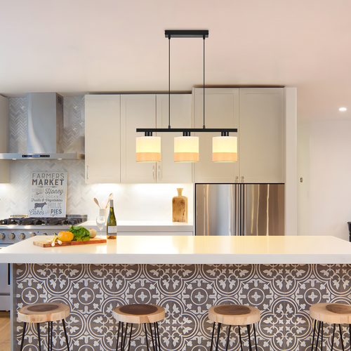 Suspension 3 Flammes Blanc E27 Tissu Moderne 120cm Hauteur Réglable