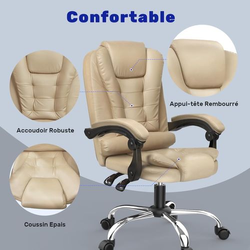 Chaise De Bureau Ergonomique Avec Dossier Haut Et Fonction D'inclinaison Réglable - Kaki