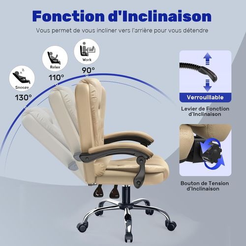 Chaise De Bureau Ergonomique Avec Dossier Haut Et Fonction D'inclinaison Réglable - Kaki