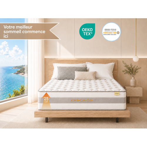 Matelas Hybride Bednew 140x200 Cm - Ressorts Ensachés + Mousse Mémoire - 7 Zones - Certifié Oeko-Tex - 365 Nuits Essai