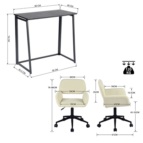 Ensemble De Bureau Pliable Noir Avec Chaise De Bureau Beige
