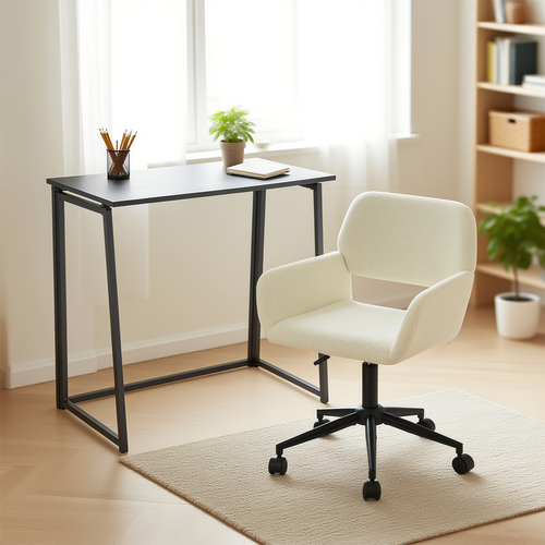 Ensemble De Bureau Pliable Noir Avec Chaise De Bureau Beige