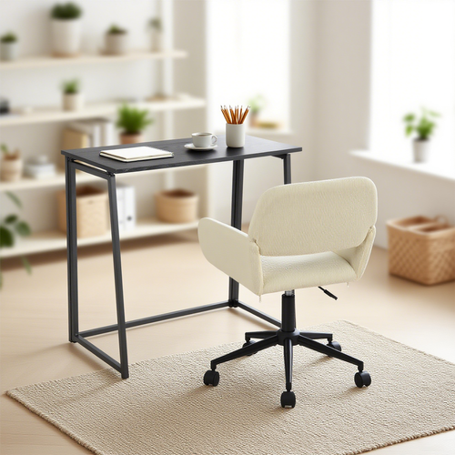 Ensemble De Bureau Pliable Noir Avec Chaise De Bureau Beige
