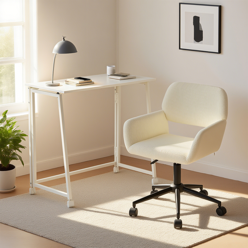 Ensemble De Bureau Pliable Blanc Avec Chaise De Bureau Beige