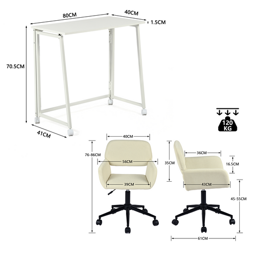 Ensemble De Bureau Pliable Blanc Avec Chaise De Bureau Beige