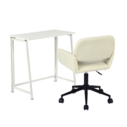 Ensemble De Bureau Pliable Blanc Avec Chaise De Bureau Beige