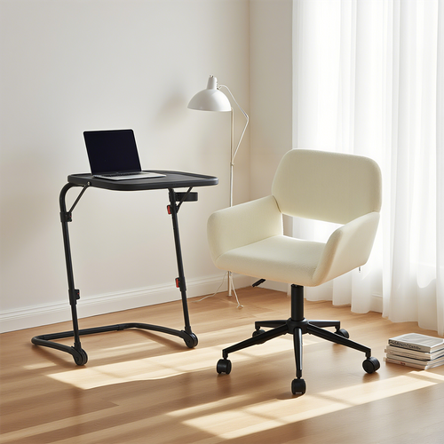 Ensemble De Petit Bureau Pliable Noir Avec Chaise De Bureau Beige