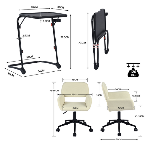 Ensemble De Petit Bureau Pliable Noir Avec Chaise De Bureau Beige