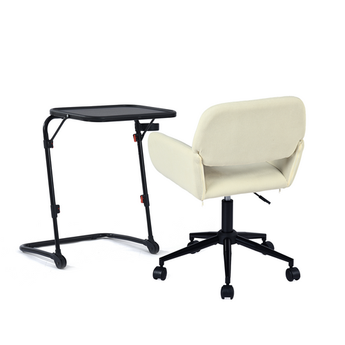 Ensemble De Petit Bureau Pliable Noir Avec Chaise De Bureau Beige