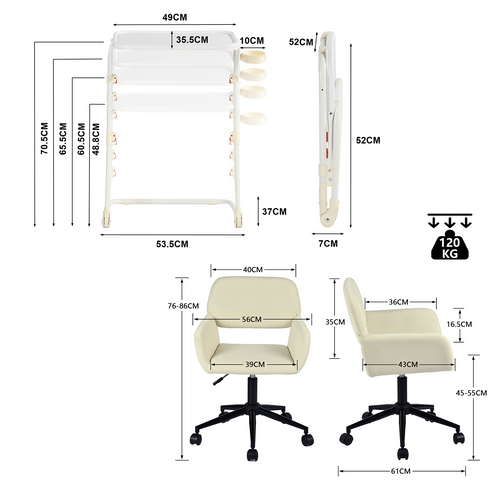 Ensemble De Petit Bureau Pliable Blanc Avec Chaise De Bureau Beige
