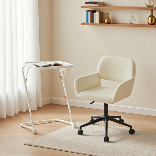 Ensemble De Petit Bureau Pliable Blanc Avec Chaise De Bureau Beige