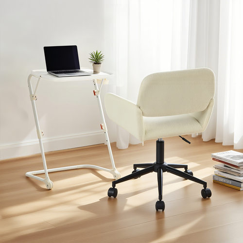 Ensemble De Petit Bureau Pliable Blanc Avec Chaise De Bureau Beige