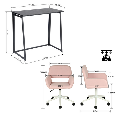 Ensemble De Bureau Pliable Noir Avec Chaise De Bureau Rose