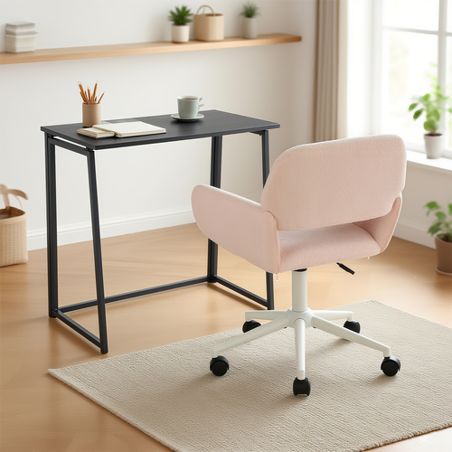 Ensemble De Bureau Pliable Noir Avec Chaise De Bureau Rose
