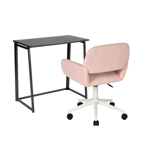 Ensemble De Bureau Pliable Noir Avec Chaise De Bureau Rose