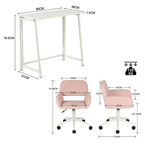 Ensemble De Bureau Pliable Blanc Avec Chaise De Bureau Rose