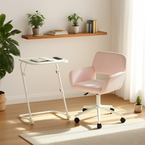 Ensemble De Petit Bureau Pliable Blanc Avec Chaise De Bureau Rose