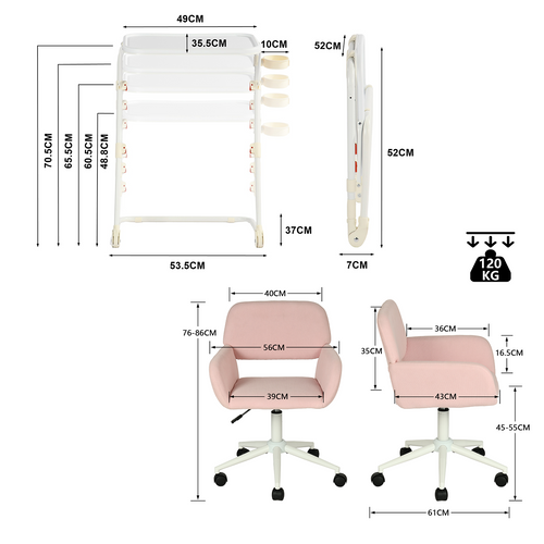 Ensemble De Petit Bureau Pliable Blanc Avec Chaise De Bureau Rose