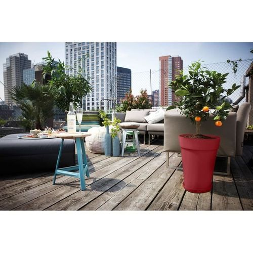 Pot De Fleur - Loft Urban Rond - Haut 35 - Rouge - L 34x B33.5x H45cm - Extérieur - 100% Recyclé